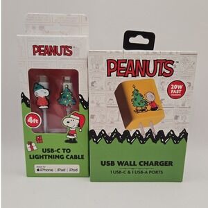 Peanuts Snoopy USB Wall Charger + USB-C Cable Holiday Bundle New